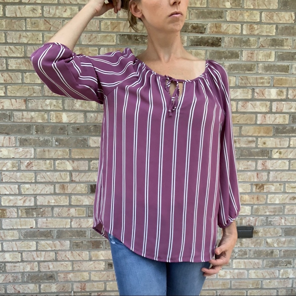 Flowy Lavender Striped Blouse - Ann Taylor LOFT
